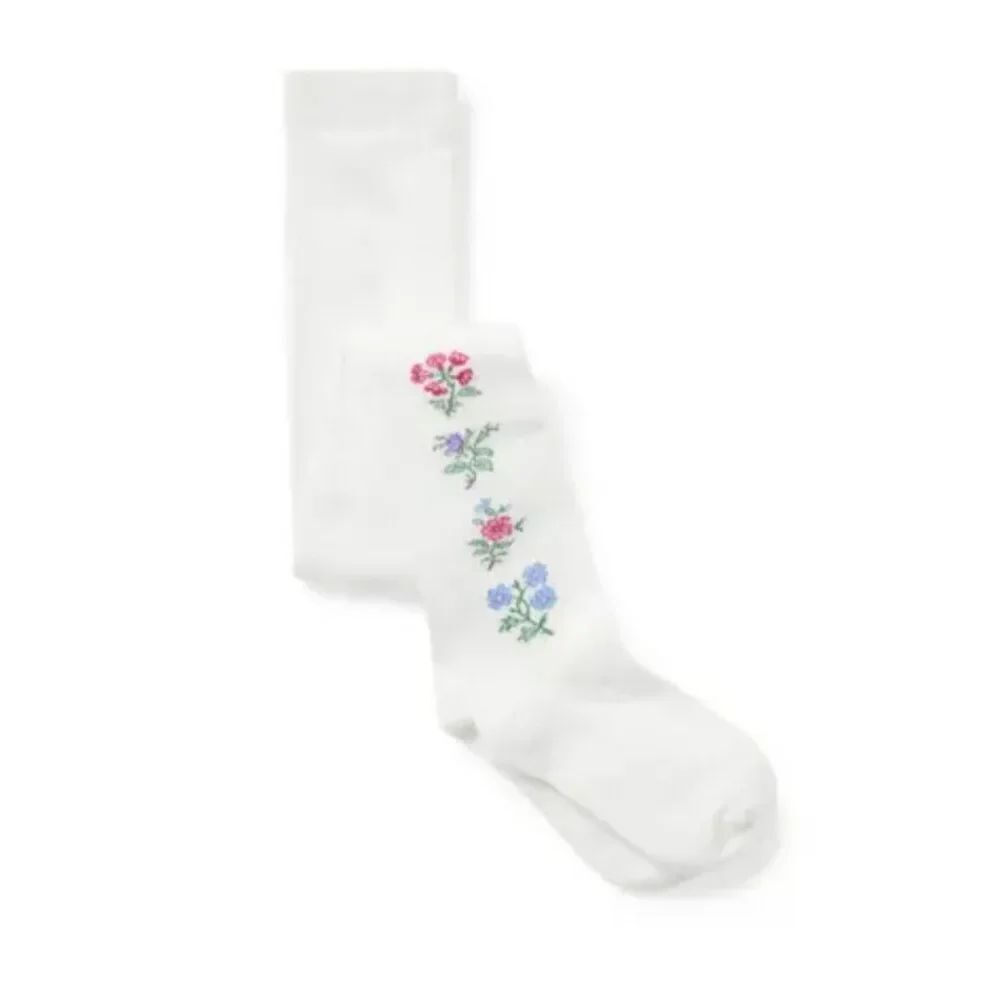 Janie and Jack 100046528 intarsia-knit floral tight  Ivory and Pink  NWT